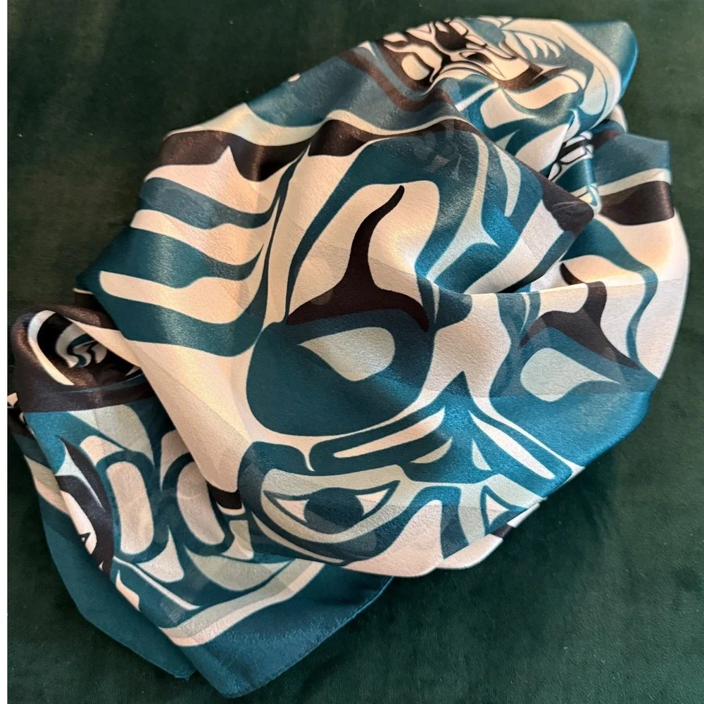 Magenta Designs Keith Tait Northwest Coast Art Scarf Teal Blue 2002